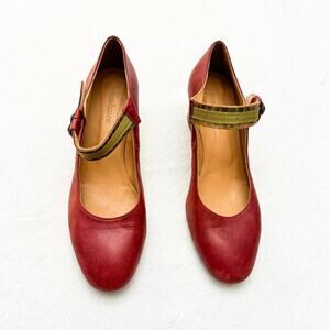 Sundance Camila Heels Red Mary Jane Leather Pump Shoes Tan Straps Size 40 Spain